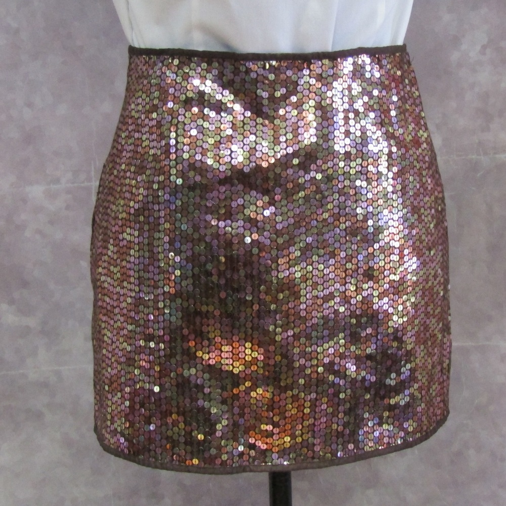 Express Multi Color Sequins Mini Skirt Size 3/4 - image 3